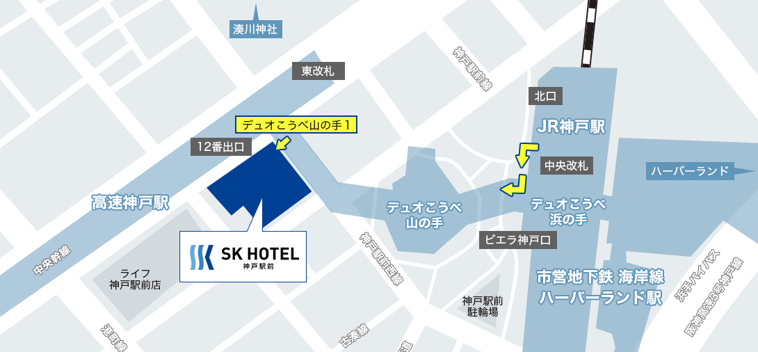 画像：各駅からホテルまでのマップ